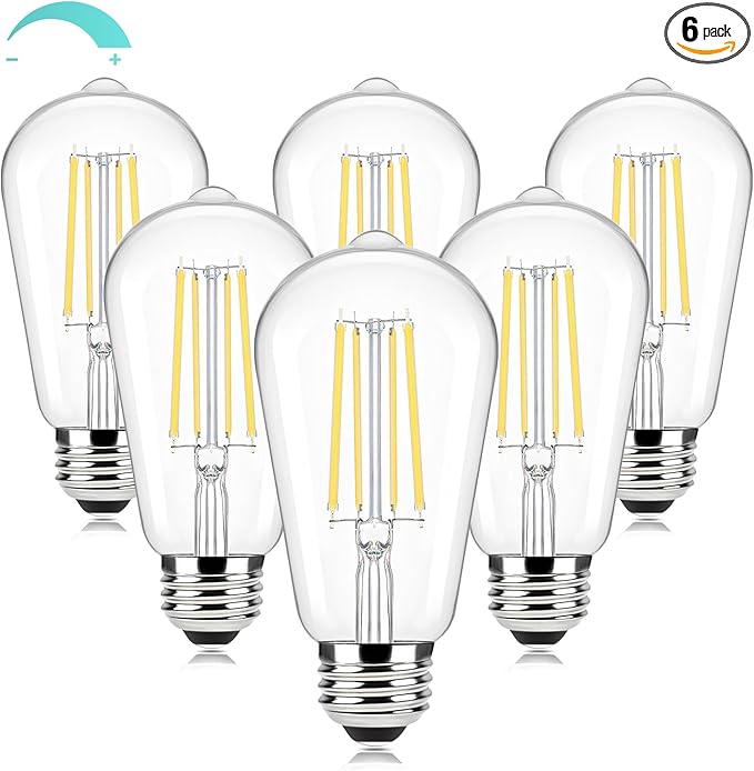 Brightever Dimmable LED Light Bulbs 60W Equivalent, 4000K Neutral White Edison Light Bulb, 7W, 850LM Vintage E26 Base Bulb, 90+CRI, ST58 Clear Glass Antique LED Filament Bulbs for Bathroom, 6-Pack