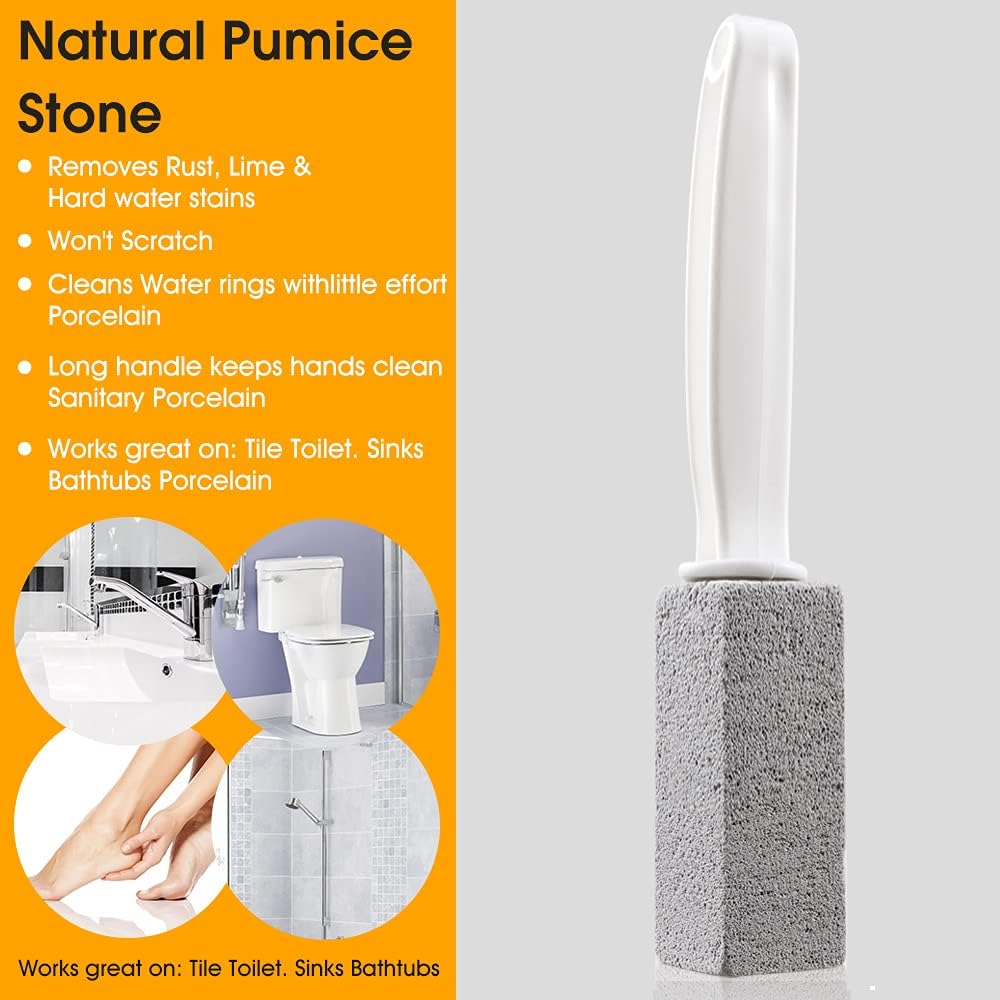 2 Pack Toilet Cleaner Hard Water Build up Remover with Ergonomic Handle, Toilet Bowl Stain Ring Remover, Pumice Cleaning Stone with Handle for Kitchen/Bathroom/Pool/Household Cleaning