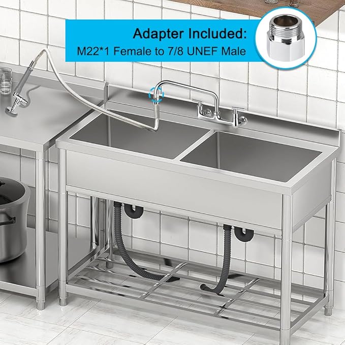 60 Inch Pre Rinse Spray Hose with Heat Resistant Handle Replacement B-0044 for T&S Brass, 1.42 GPM Commercial Sink Sprayer Hose for Restaurant Kitchen Sink Faucet