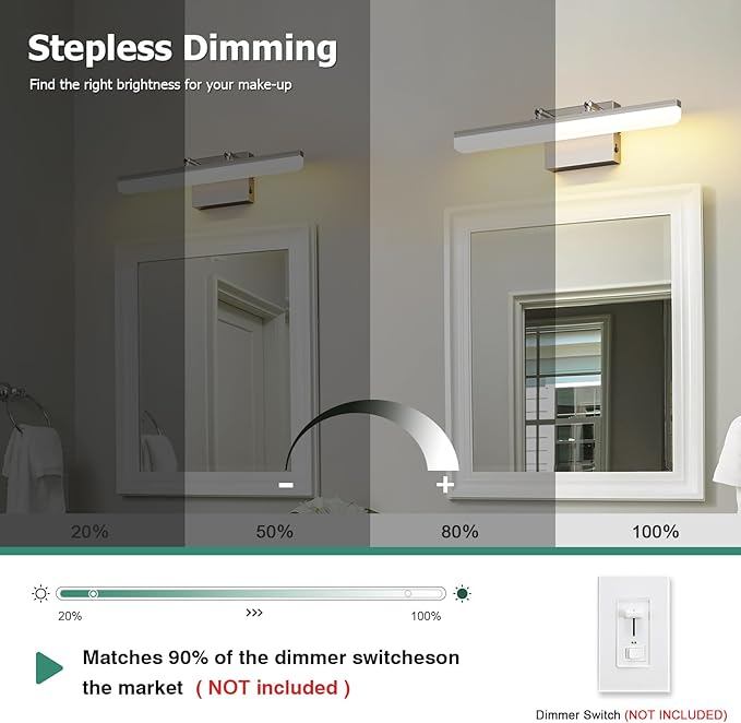 Brushed Nickel Vanity Light, 15.7” Dimmable LED Bathroom Light Bar with 5CCT, Adjustable Angle – Modern Wall Lighting for Bathroom, Powder Room, Bedroom, Apartment, Hotel