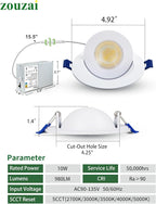 zouzai 4 inch Gimbal Led Recessed Lights, 360°+90° Adjustable Directional Recessed Lighting, 2700K/3000K/3500K/4000K/5000K Dimmable Retrofit Eyeball Can Lights with Jbox,ETL(White,12 Pack)