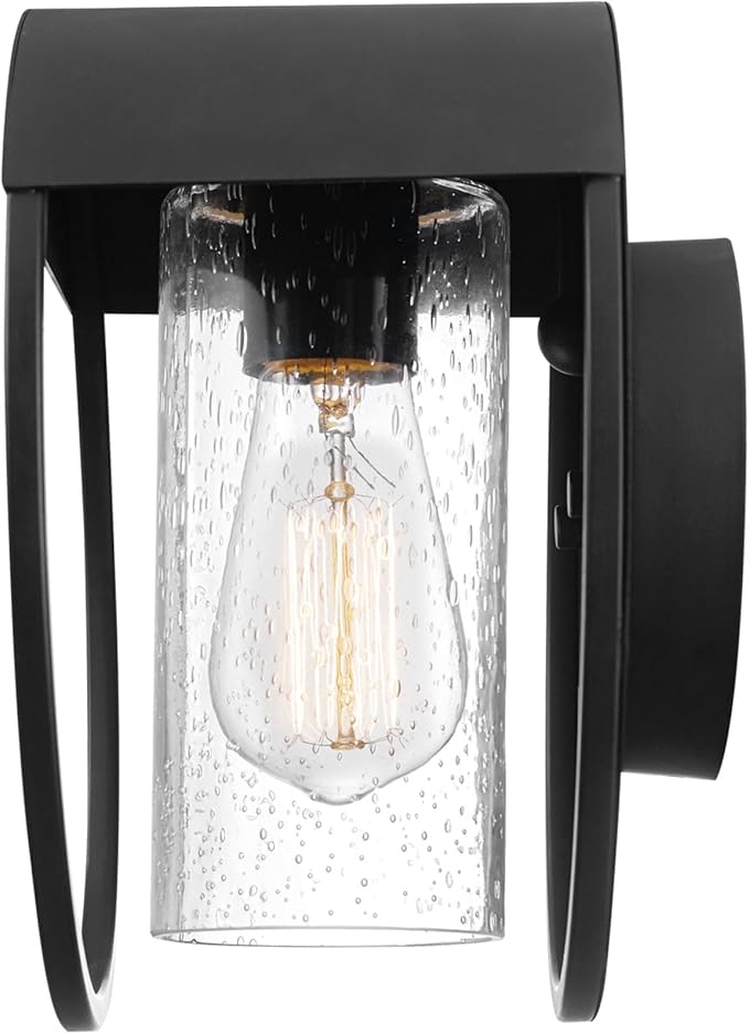 GLOBE Electric 44388 1-Light Indoor/Outdoor Wall Sconce, Matte Black Finish, Seeded Glass Shade, Weather-Resistant, E26 Base