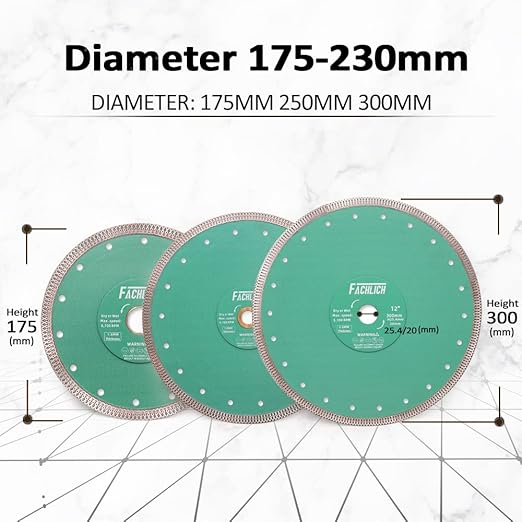 Diamond Porcelain Saw Blade,2pcs 12"/300MM Super Thin Dry Wet Cutting Disc with X Teeth Turbo Mesh Rim,for Ceramic Tile Porcelain Granite Marbles