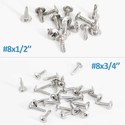 QSJ 120PCS #8 x 3/4'' Sheet Metal Screws 410 Stainless Steel Truss Head Fast Self Tapping Screws with Screwdriver Bit Silver