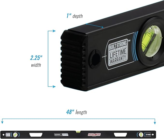 CHANNELLOCK 48-Inch, Professional-Grade Aluminum Box Level with Solid Block Acrylic Vials, 5200-0048