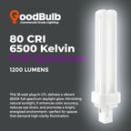 GoodBulb 18 Watt CFL Light Bulbs 2 Pin G24D-2 Base 6500K Full Spectrum 18W High Output 1200 Lumens Double Tube Compact Fluorescent Light Bulbs Plug-in 10 Pack