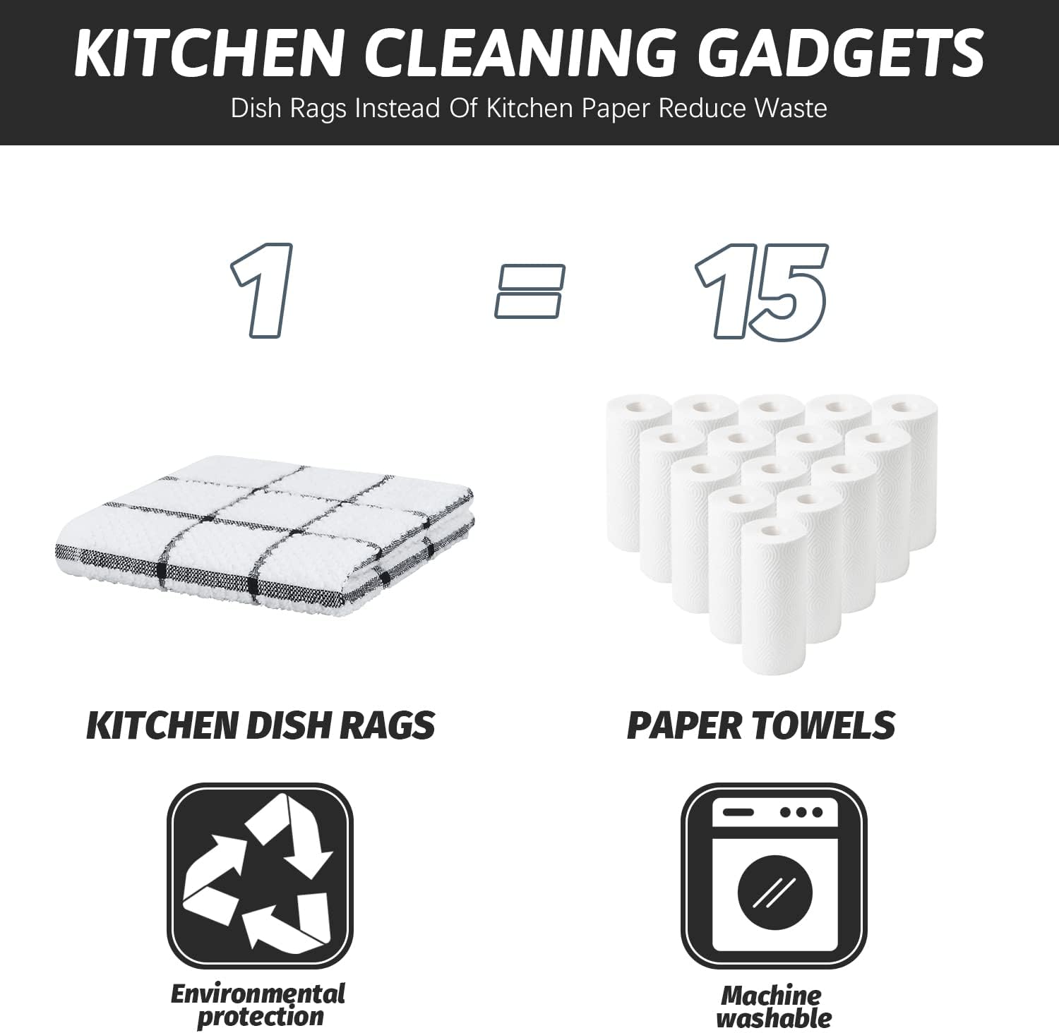 Nialnant 12 Pack Kitchen Dish Cloths,100% Cotton Soft Absorbent Quick Drying Dish Rags for Kitchen,Washing Dishes,Cleaning Rags