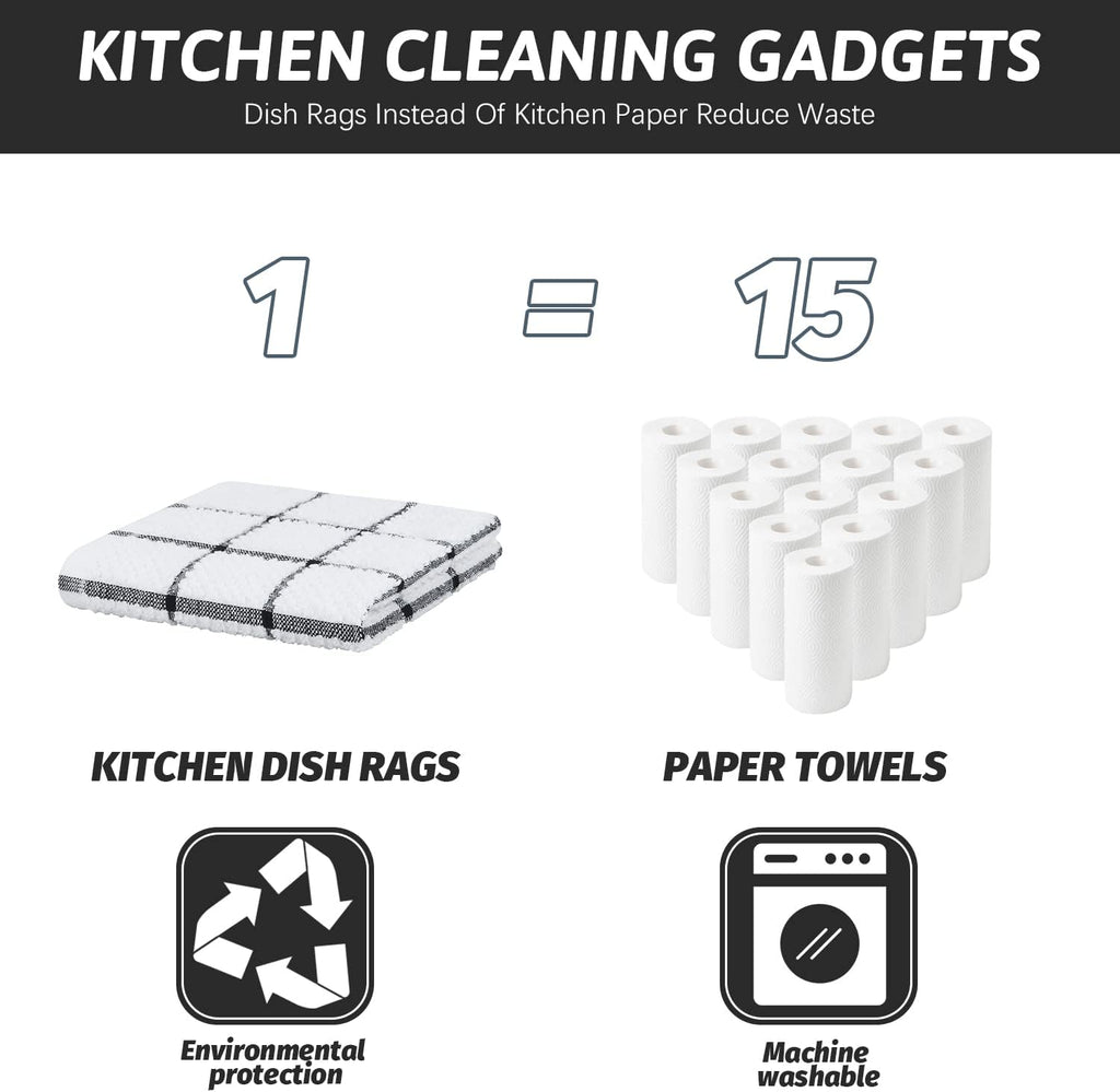 Nialnant 4 Pack Kitchen Dish Cloths,100% Cotton Dish Rags for Washing Dishes,Quick Drying Kitchen Towels,12x12 Inches,Black Plaid