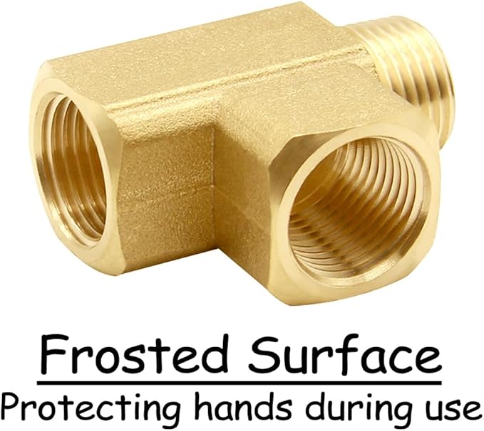 3/8 Inch Brass Tee Pipe Fitting 3/8" NPT Female x 3/8" NPT Female x 3/8" NPT Male for Water/Oil/Gas (Pack of 2)