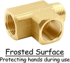 3/8 Inch Brass Tee Pipe Fitting 3/8" NPT Female x 3/8" NPT Female x 3/8" NPT Male for Water/Oil/Gas (Pack of 2)