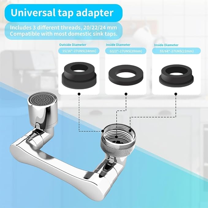 1080° Swivel Faucet Extender, Heavy Duty Rotating Sink Extension, Universal Swivel Multifunctional Robotic Arm, Rotating Splash Filter Extension Faucet Aerator for Kitchen Bathroom-1 Pcs