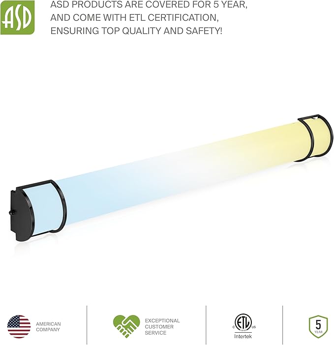 ASD LED 48" Vanity Flush Mount Light Fixture, Linear Bathroom Lighting Bar | 3CCT, Dimmable, Energy Star, ETL Listed | 35W 3200LM 3000-5000K 120V | Long Tube Bath Wall Sconce Over Mirror | Black