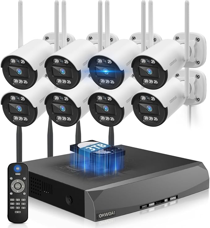 《𝟭𝟯𝟬°𝗪𝗶𝗱𝗲 𝗔𝗻𝗴𝗹𝗲 & 𝟮-𝗪𝗮𝘆 𝗔𝘂𝗱𝗶𝗼》Wireless Security Camera System Outdoor, WiFi Cameras Systems Video Surveillance DVR Kits