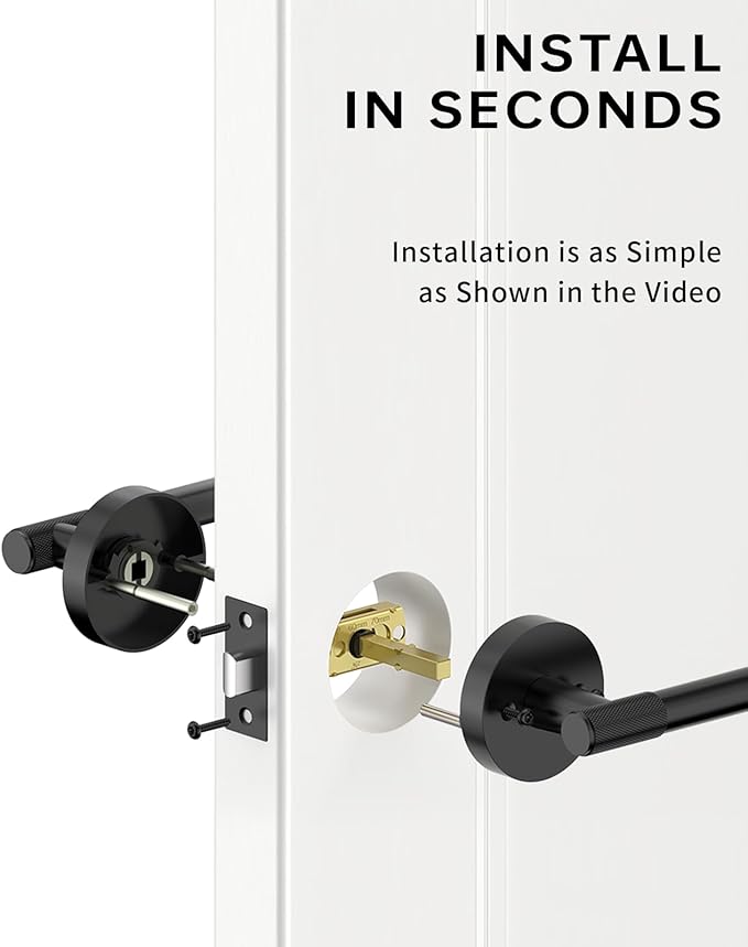 Asidrama 4 Pack Passage Door Handles with Lock, Black Door Handles Interior for Bedroom or Bathroom, Heavy Duty Door Lever with Reversible Interior Door Handle for Left Right Sided Doors