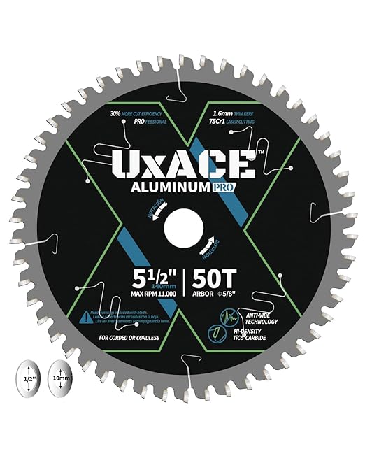 5-1/2-Inch 50-Tooth Circular Saw Blade, 5/8-Inch Arbor, Aluminum, Non-Ferrous Metal Cutting Blade, Carbide Tip, Thin Kerf, for Thin Aluminum, Plastic, Composite