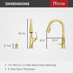 Pfister Miri 2.0 Kitchen Faucet with Pull Down Sprayer and Soap Dispenser, Single Handle, High Arc, NSF Certified, Brushed Gold Finish, F5297MRRBG