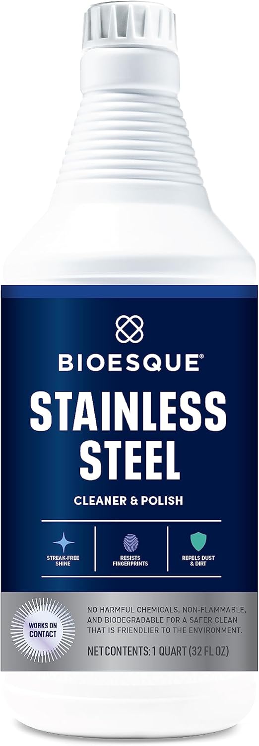 Bioesque Stainless Steel Cleaner & Polish, Heavy Duty, Non-Abrasive, 32 Fl Oz (Pack of 1)