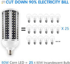 Intpro LED Light Bulb,80W LED Corn Light Bulb Lamp 8000LM E26/E27 5000K 85V~265V Super Bright Cob Light LED Garage Lights for Basement barn Workshop Warehouse Factory Porch Backyard High Bay Street