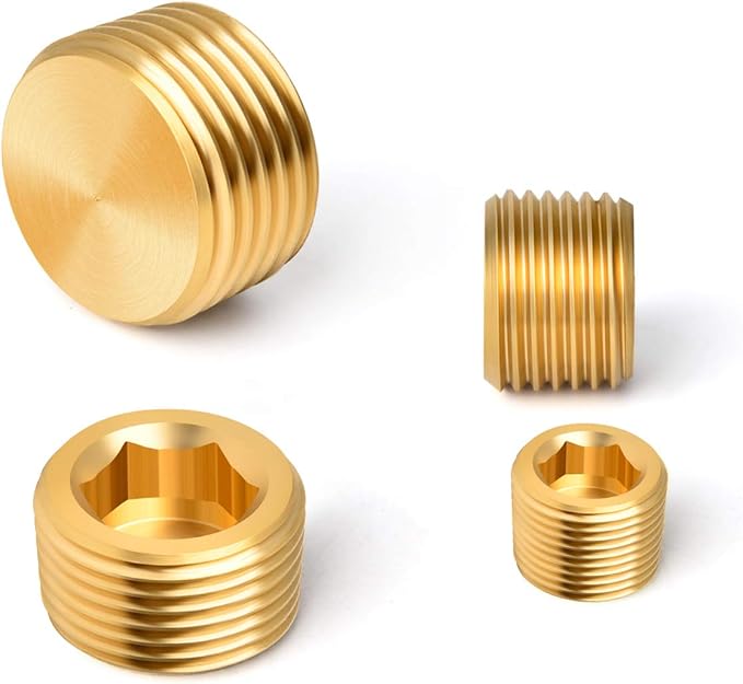 GASHER 20Pcs Brass Pipe Fitting,1/8" 1/4" 3/8" 1/2" NPT Brass Internal Hex Thread Socket Pipe Plug Set