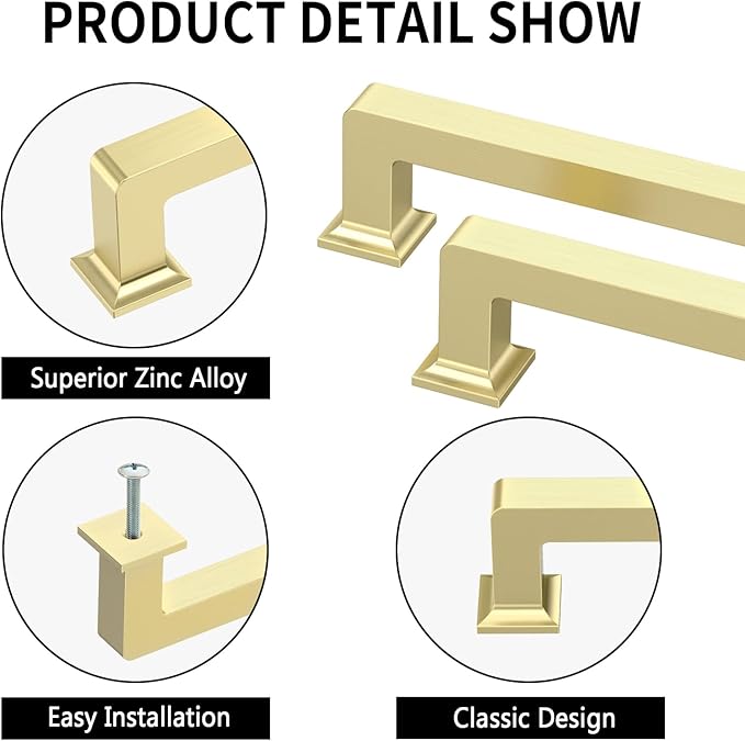 10 Pack 10"(256mm) Brushed Gold Cabinet Pulls Kitchen Cabinet Handles Gold Drawer Pulls Cupboard Hardware for Cabinets