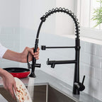 AIMADI Black Kitchen Faucet with Sprayer,Commercial Faucet Kitchen Single Handle Spring Pull Down Kitchen Sink Faucet with LED Light,Matte Black