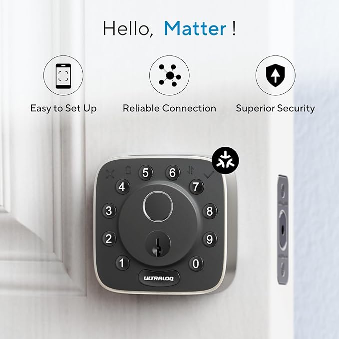 ULTRALOQ Bolt Fingerprint Smart Lock with Matter Over Thread, Works with Apple Home, Alexa, Google, SmartThings, Auto Lock Deadbolt, App Control, BHMA Certified, Easy Install, 1Year Battery