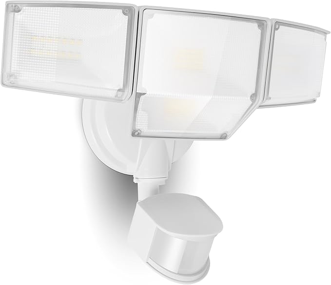 LUTEC 80W 9000LM LED Security Light Hardwire Motion Sensor Outdoor Lights, 4 Head LED Flood Lights Outdoor 5000K Daylight, IP65 Waterproof, Motion Detected Lights for Outside, Garage, Yard (White)