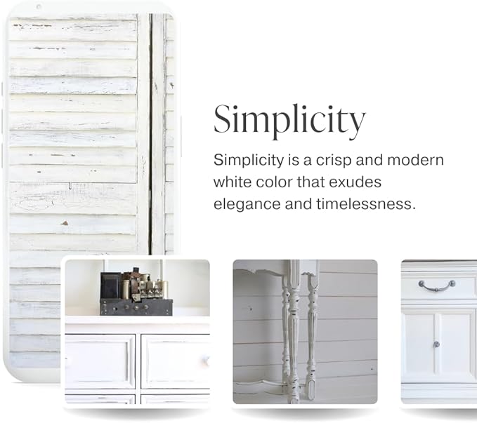 Country Chic All-in-One Chalk Paint for Furniture, Cabinets, Home Decor, Eco-Friendly, Matte Finish, Built-In Primer & Top Coat for Wood, Metal - Simplicity (White) - 8 oz (237 ml)