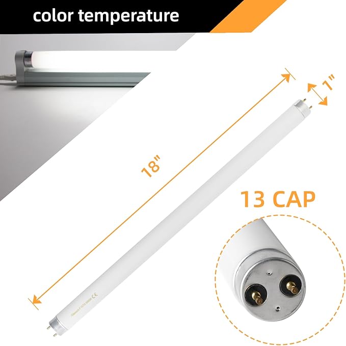 6 Pack F15T8 18 Inch 15W T8 Fluorescent Replacement Tube Bulb Daylight 6500K Medium Bi-Pin G13 Base 6 Count