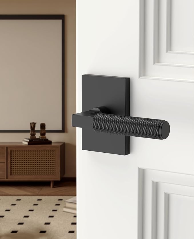 Asidrama 6 Pack Black Passage Door Handles, Door Lever with Door Knobs Indoor for Bedroom or Bathroom, Heavy Duty Door Handles Interior with Locks for Left Right Sided Doors