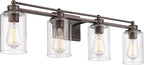 4-Light Bathroom Light Fixtures, HWH Farmhouse Vanity Wall Sconce in Oil-Rubbed Bronze Finish with Clear Glass Shade, 5HLT63B-4W ORB