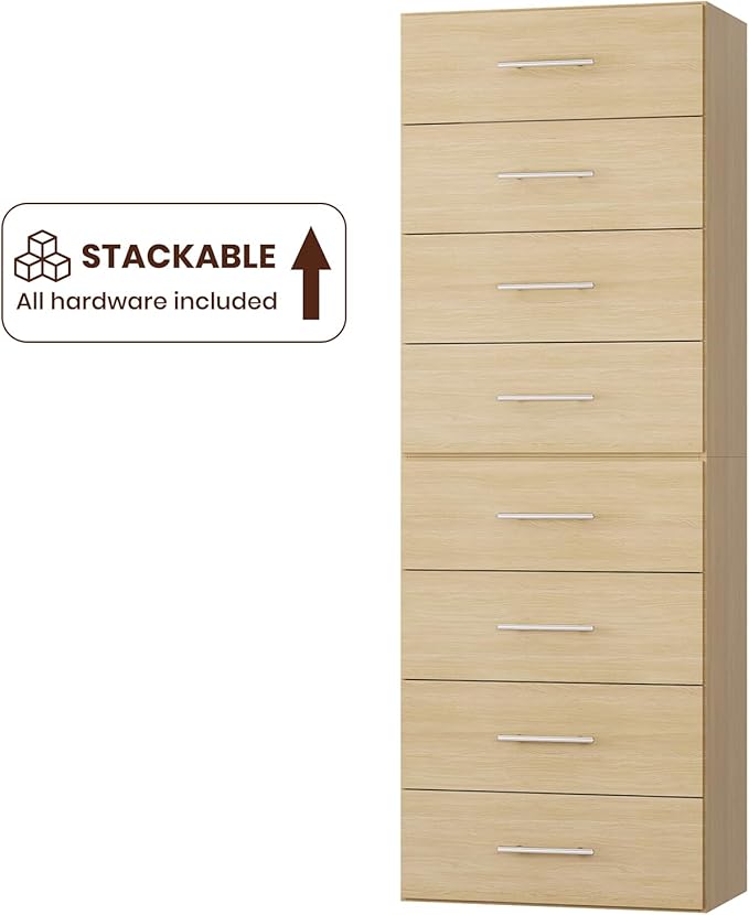 ROOMTEC 31.5" 4 Drawer Short Tower Closet Unit, Modular Closet System with Drawers and Shelf, Wardrobe Organizer for Bedroom or Walk-in Closet, Wall Mounted, Customizable Clothes Storage Unit, Wood