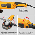 Hoteche 9-Inch Angle Grinder 3.3-HP Heavy-Duty Electric Grinder Fits 7/8" Hole Size Wheels for Metal Cutting, Concrete Grinding, and Polishing