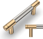 Amerdeco 10 Pack Champagne Bronze and Brushed Nickel Knurled Cabinet Pulls 3 Inch Hole Center to Hole Center Kitchen Cabinet Handles for Drawer Dresser, Cupboard and Wardrobe ZH0040
