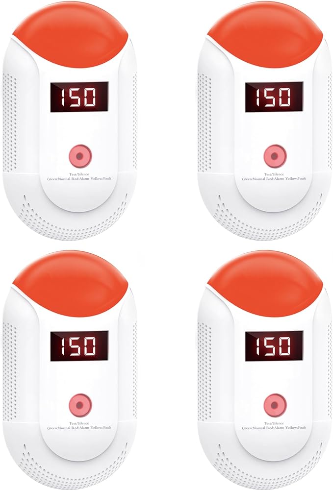 Combination Gas & Carbon Monoxide detectors Plug in, 2 in 1 CO and Natural Gas Detector, Plug in co Detector, Carbon Monoxide Alarm for Home, Travel, Kitchen, 4 Pack