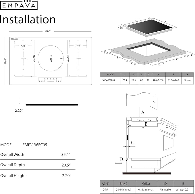 Empava 36 Inch Electric Induction Cooktop 5 Burners, Flat Glass Top Stove with Bridge Function, Timer, Pause, Child Lock, Booster, Slider Level Control, Shutdown, Auto Pan Detection, Black