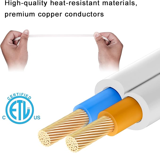 Short Extension Cord 3 Ft，2Pack Flat Plug Extension Cord 2 Prong,US Male/Female Power Cable UL Listed for Indoor/Outdoor Use,White