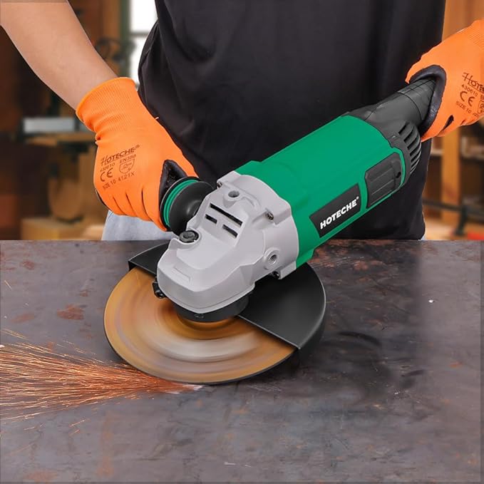 Hoteche 9-Inch Angle Grinder 4-HP Grinding and Cutting Tool Fits 7/8" Hole Size Wheels with Rotatable Handle and Lock-On Switch