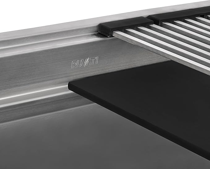 Ruvati 33-inch Workstation Two-Tiered Ledge Undermount Kitchen Sinks 16 Gauge Stainless Steel with Black Composite Accessories - Deep Undermount Sink, Kitchen Sink, Stainless Steel Sinks - RVH8224