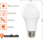 GoodBulb 9.5 Watt Frosted A19 Light Bulbs | LED Restaurant Bulb with E26 Medium Base | 2700K Warm White Light 800 Lumens | Restaurant Light Bulbs | Pack of 12 Bulbs