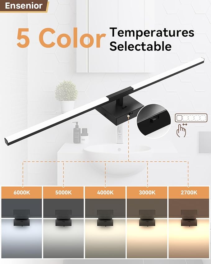 Ensenior Modern Bathroom Vanity Light 32 inch, Built-in Dimmer, 18.5W Dimmable 5CCT Led Bath Lights, Black Bar Vanity Light for Bathroom Mirror Cabinets Bedroom-FCC Certificated