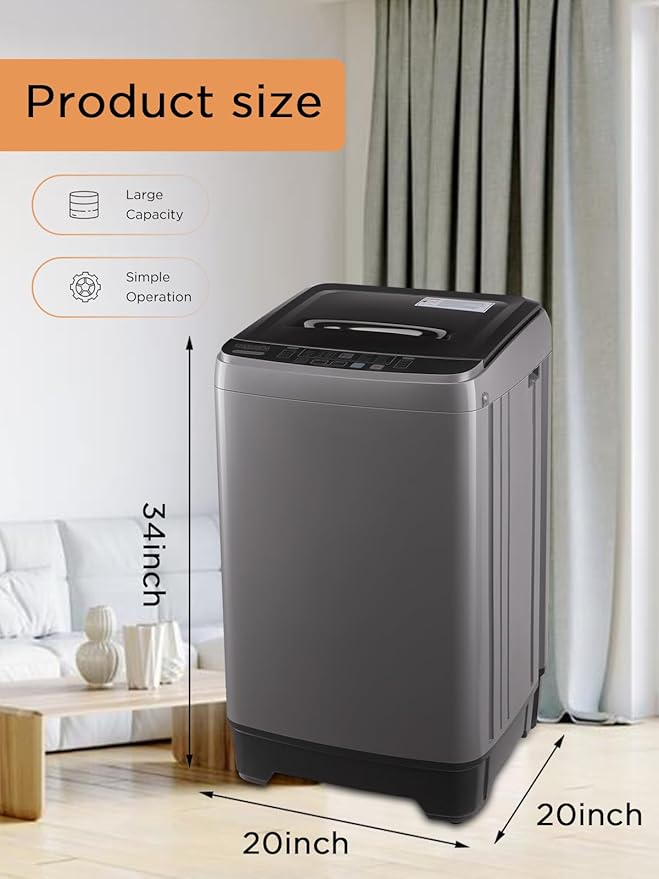 17.7 lbs Full-Automatic Washing Machine with LED Display, Laundry Washer with Drain Pump, 10 Wash Programs 8 Water Levels Washer & Spinner for Home, Apartment, Dorms, Grey