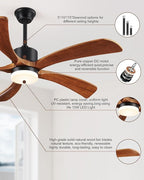 60 Inch Ceiling Fans with Lights Remote Control, Modern Ceiling Fan 5 Blades Wood Fan for Outdoor, 3 Downrods, ETL Listed, Timer, 6 Speeds Reversible Quiet Dc Motor for Patios, 60in Yellow Walnut