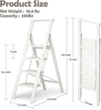 HillhutApex 4 Step Foldable Aluminum Step Ladder with Handgrip, Anti-Slip Pedal, 330 lbs Capacity, Lightweight & Portable for Home, Kitchen, Office, Garage (White)