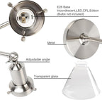 PERMO Industrial Vintage Slope Pole Wall Mount Single Sconce with Funnel Flared Clear Glass Shade Wall Sconce Light Lamp Fixture (Brushed)