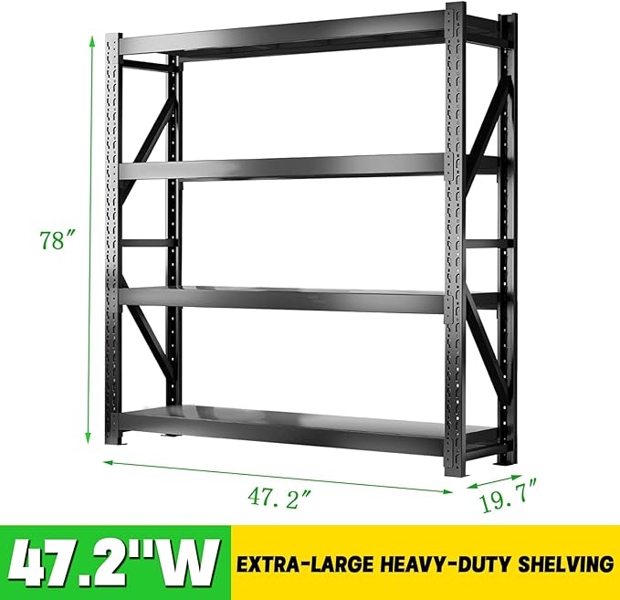 3000LBS Heavy Duty Storage Shelves,78''H Metal Garage Shelving, 4-Tier Adjustable Garage Organization Shelving Units, Industrial Shelving for Warehouse,Workshop- Classic Black