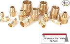 Hex Couplings, 1/4" NPT Male To Male Brass Hex Nipple Adapters, Brass Pipe Extension Fittings for Oil/Air/Water/Gas Systems. (4 Pack)