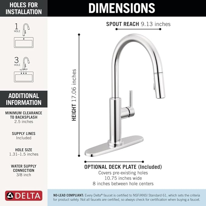 Delta Nicoli Chrome Kitchen Faucet with Pull Down Sprayer, Modern Single Hole Kitchen Sink Faucet, Single Handle, Chrome 19867LF