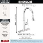Delta Nicoli Chrome Kitchen Faucet with Pull Down Sprayer, Modern Single Hole Kitchen Sink Faucet, Single Handle, Chrome 19867LF