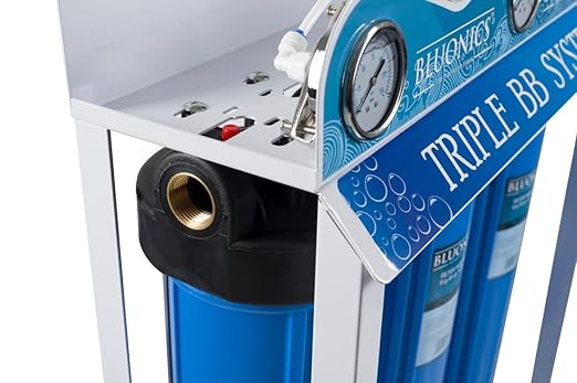 Whole House Well Water Filter System with Stand & Pressure Gauge, 3-Stage Home Water Purifier with 4.5" x 20" Filters – Removes Rust, Iron, Sand, Dirt, Sediment, Bad Taste & Odor